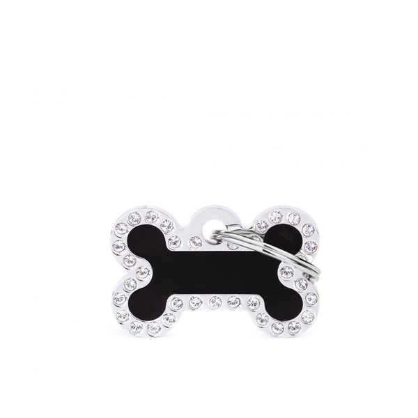 Placa ID My Family Hueso Pequeño Negro Glam | Accesorios Perros | Marcapet Colombia