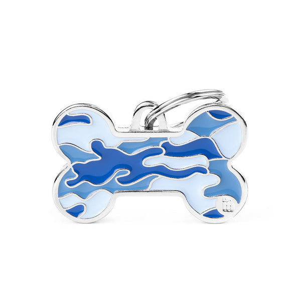 Placa ID My Family Hueso Grande Azul Camuflado